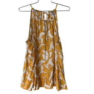 Nine West Peplum Top Size Large Sleeveless Tie Back Leaf Print Tiered Ruffle Hem